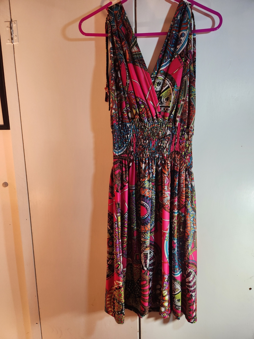 Women’s V-Neck Pink Printed Sundress